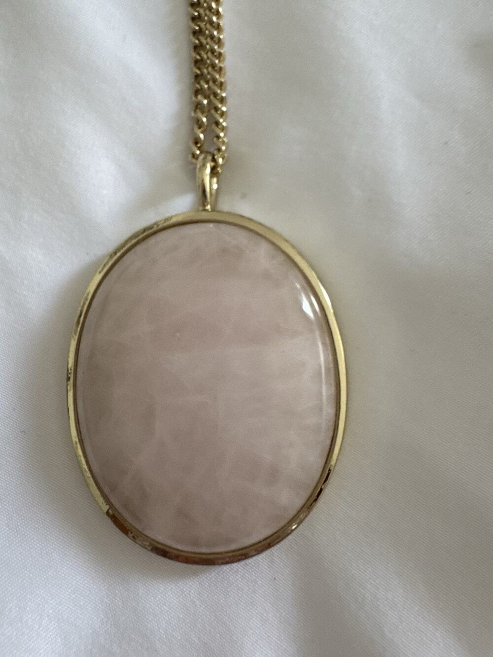 NWT Express Gold-Tone Chain Long Necklace Blush Pink Stone Faux Pendant Jewelry
